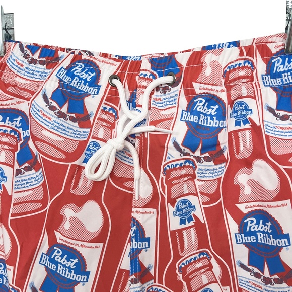 NWOT Pabst Blue Ribbon Beer Swim Trunks 6.5” Inseam Men’s XL - Picture 3 of 8